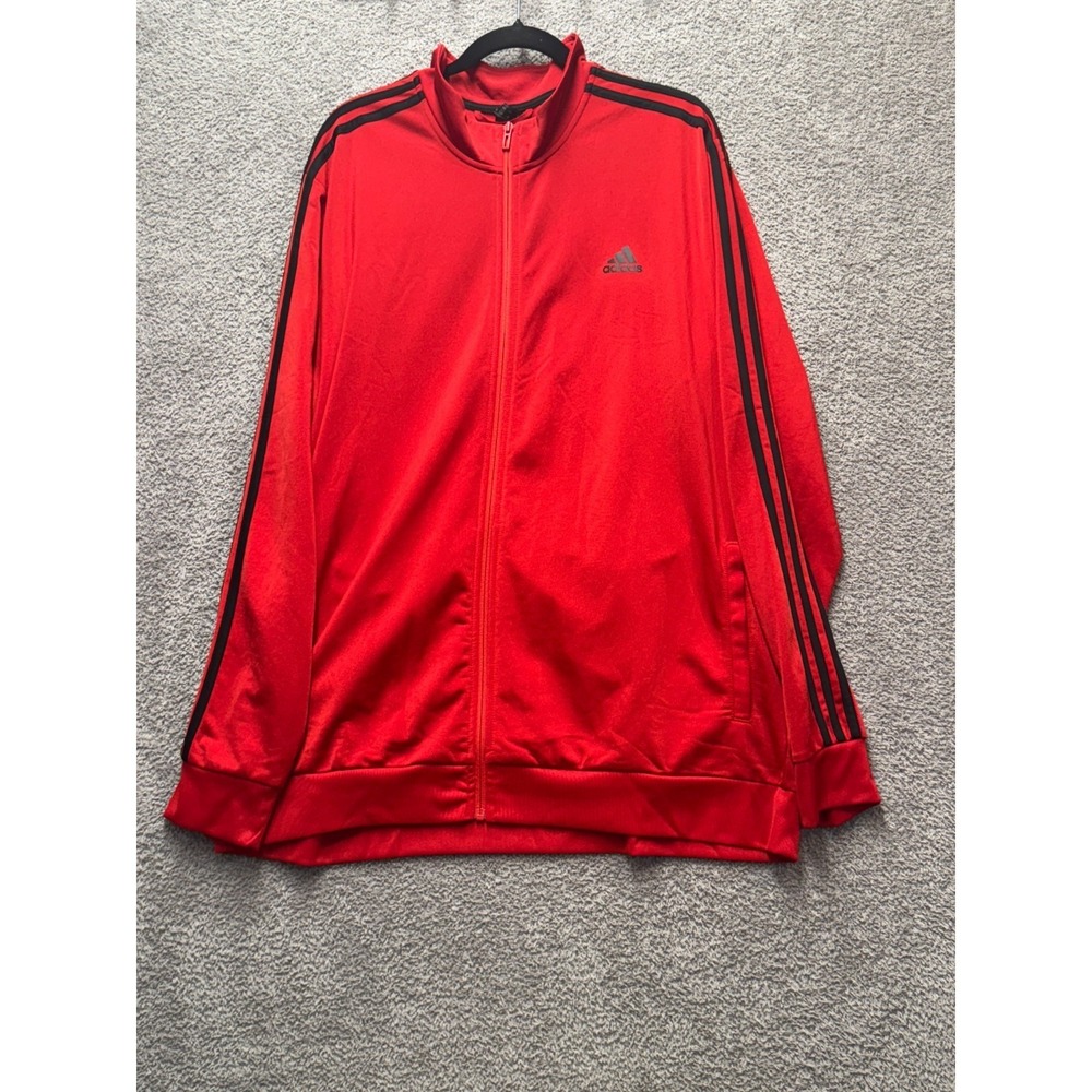 adidas Red Track Jacket Mens 2XL Full Zip 3-Stripe Retro Y2K